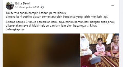 Unggahan Facebook Erlita Dewi [Tangkapan layar Facebook]