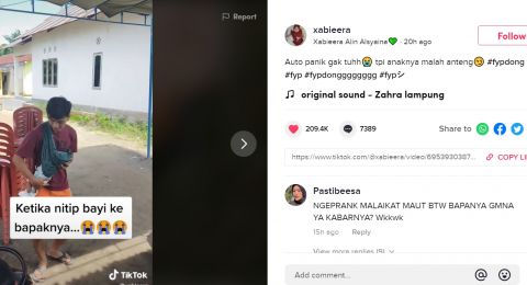 Kelakuan Bapak Dititipin Anak, Gendongnya Berasa Ngeprank Malaikat Maut (TikTok/Xabieera)