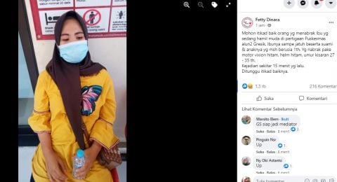 Ibu Hamil korban tabrak lari di Gresik Jawa Timur [Foto tangkapan layar Facebook]