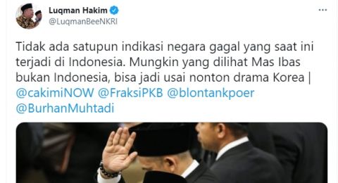 Cuitan politisi PKB Luqman Hakim [tangkapan layar Twitter]