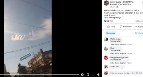 Viral video lafal Allah di langit Bondowoso Jawa Timur [Foto: Facebook]