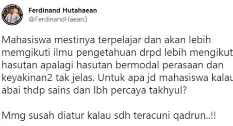 Cuitan Ferdinand Hutahaean [Tangkapan layar Twitter]