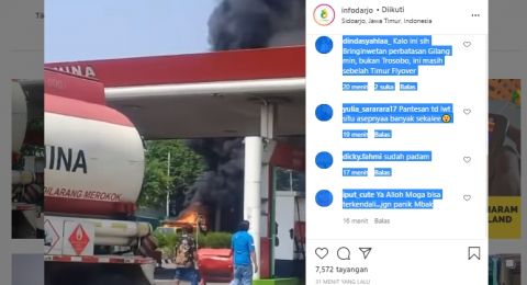 Pom Bensin terbakar di Sidoarjo [SuaraJatim/Tangkapan layar Instagram]