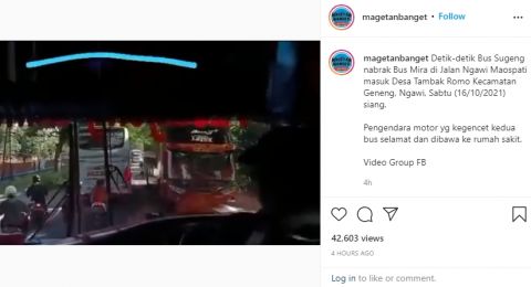 Bus Tabrak emak-emak sampai terjepit di Ngawi [Tangkapan layar Instagram]