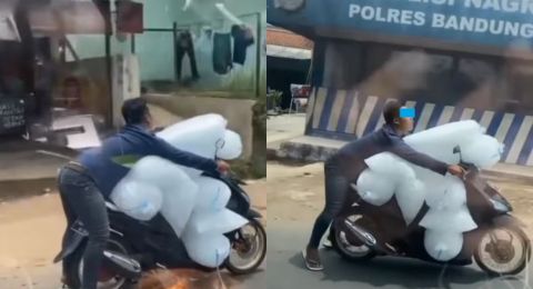 Viral Pemotor Kelebihan Muatan Nekat Berkendara Tak Pakai Helm, Aksinya Bikin Ketar-ketir