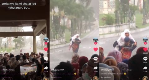 Bagaikan Kisah Uwais, Seorang Anak Gendong Ibunya di Tengah Hujan