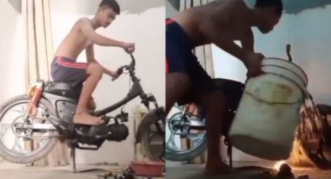 Viral Aksi Seorang Cowok Pamer Nyalakan Sepeda Motor di dalam Rumah Malah Berakhir Kebakaran