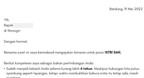 Anti Mainstream! Wanita Bikin CV Lamaran Jadi Istri Sah Mantan Kekasihnya