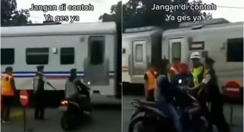 Viral Pemotor Ngotot Ingin Terobos Palang Kereta, Nyawa Nyaris Melayang