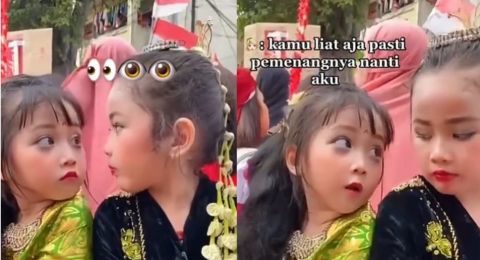 Gemas! Video Viral Dua Bocil Saling Adu Tatap seperti Ingin Jadi Kembang Desa