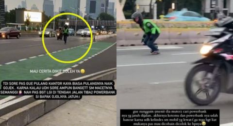 Bikin Haru! Momen Driver Ojol Ambil Powerbanknya Jatuh di Jalan, Customer: Saya Gak Tega