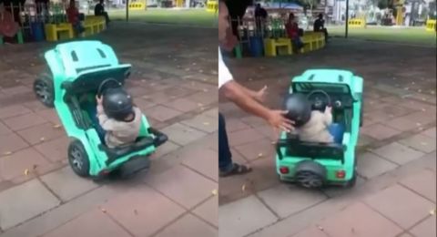 Freestyle Sejak Dini! Aksi Bocil Atraksi Naik Mobil Mainan di Tempat Wisata Bikin Pengunjung Melongo