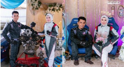The Real 'Cah Otomotif', Pengantin Ini Nikahan di Bengkel Pakai Baju ala Pembalap