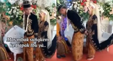Ngakak So Hard, Cara Pengantin Pria Ini Lakukan Sungkem ke Orangtua Bikin Ketawa