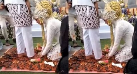 Telur Melesat saat Dipecahkan, Pengantin Wanita Ini Tahan Tawa Gegara Ulahnya