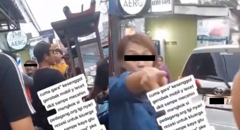 Wanita Ngamuk Pecahkan Mangkuk Pedagang, Gegara Mobilnya Tak Sengaja Kesenggol Gerobak