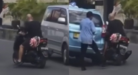 Diduga Mabuk, Bule Oleng Naik Motor hingga Senggol Taksi yang Terparkir di Bali