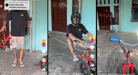 Pria Ini Modifikasi Sepeda Bocil Jadi Super Panjang, Bentuknya Tidak Wajar