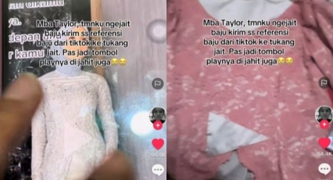 Apes! Kirim Referensi Baju dari TikTok ke Tukang Jahit, Tombol 'Play' di Foto Juga Ikut Dijahit