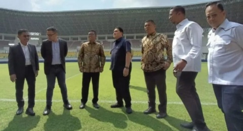 Kunjungi Banten Internasional Stadium, Erick Thohir Terkejut karena Hal Ini