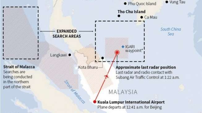 Zona Pencarian Pesawat Malaysia Airlines Diperluas