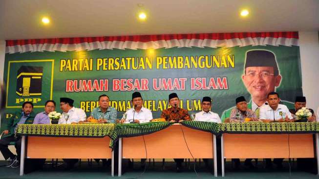 Ketua Dewan Pembina Partai Gerindra Prabowo Subianto bersilaturahmi ke markas besar Partai Persatuan Pembangunan di jalan Diponegoro Jakarta, Jumat (18/4). [suara.com/Adrian Mahakam]