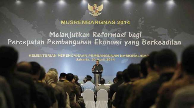 Presiden SBY membuka Musrenbangnas 2014 di Gedung Bidakara, Jakarta, Rabu (30/4). [Rumgapres/Abror]