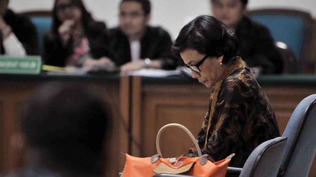 Mantan Menteri Keuangan Sri Mulyani di Pengadilan Negeri Tindak Pidana Korupsi Jakarta, Jumat (2/5). [suara.com/Adrian Mahakam] 