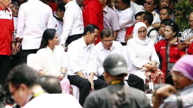 Deklarasi pendamping Joko Widodo dalam Pilpres 2014 di Gedung Joang Jakarta, Senin (19/5). [suara.com/ Adrian Mahakam]