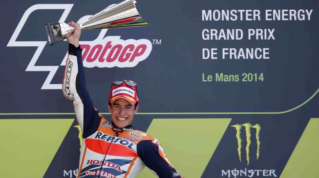 Pebalap MotoGP Marc Marquez  di sirkuit Bugatti, Le Mans, Prancis (18/5). [Reuters/Stephane Mahe]