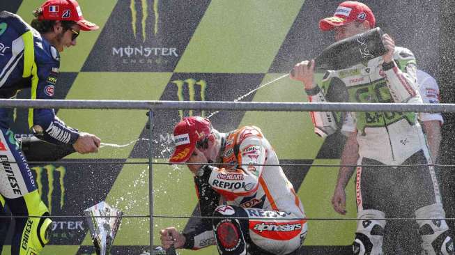 Pebalap MotoGP Marc Marquez  di sirkuit Bugatti, Le Mans, Prancis (18/5). [Reuters/Stephane Mahe]