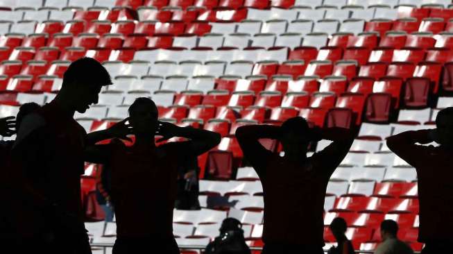 Sesi latihan Atletico Madrid   di Luz Stadium, Lisbon, Jumat (23/5). [Reuters/Stefan Wermuth]   