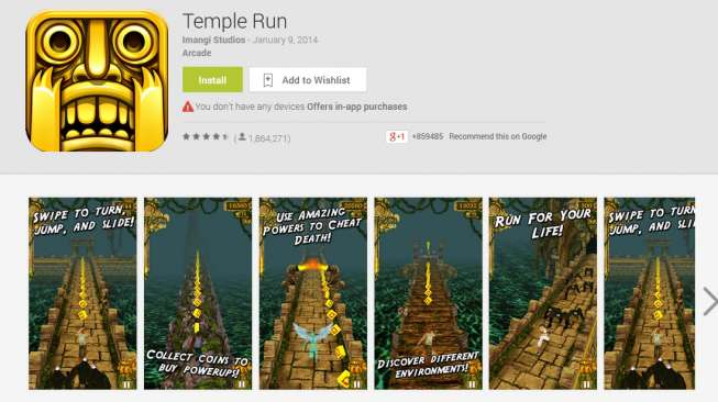 "Temple Run" Sudah Diunduh Lebih dari 1 Miliar Kali