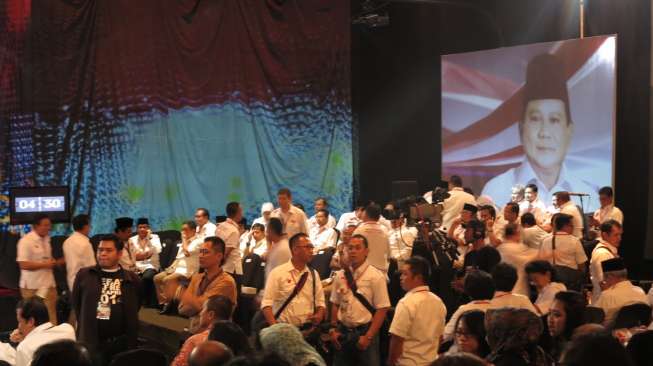 Debat calon presiden Prabowo dan Jokowi di Hotel Gran Melia, Jakarta, Minggu (15/6). [suara.com/Bagus Santosa]
