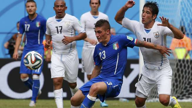 Babak I: Belum Ada Gol di Laga Italia vs Uruguay