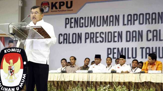 Pengumuman laporan harta kekayaan Capres-Cawapres Pemilu Presiden 2014 di Ruang Sidang Utama KPU Jakarta, Selasa (1/7). [suara.com/Adrian Mahakam]