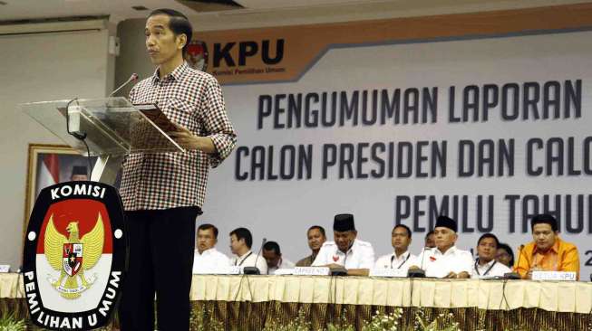 Pengumuman laporan harta kekayaan Capres-Cawapres Pemilu Presiden 2014 di Ruang Sidang Utama KPU Jakarta, Selasa (1/7). [suara.com/Adrian Mahakam]