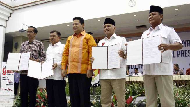 Pengumuman laporan harta kekayaan Capres-Cawapres Pemilu Presiden 2014 di Ruang Sidang Utama KPU Jakarta, Selasa (1/7). [suara.com/Adrian Mahakam]