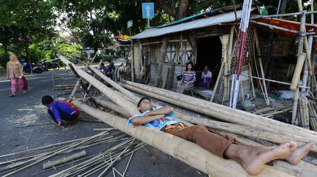 Penjual pohon Pinang di kawasan Manggarai, Jakarta, Kamis (7/8). [suara.com/Kurniawan Mas'ud]