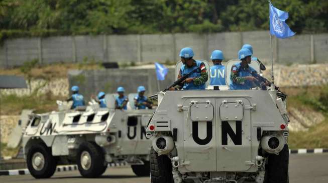 Pasukan Penjaga Perdamaian Dunia di Markas Komando Pasukan Siaga Operasi TNI di Komplek Indonesia Peace and Security Centre (IPSC), Sentul, Bogor, Jawa Barat, Senin (8/9). [Antara/Widodo S. Jusuf]