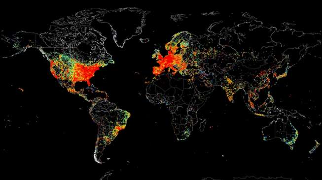 Peta Ini Perlihatkan Semua Perangkat yang Online di Seluruh Dunia