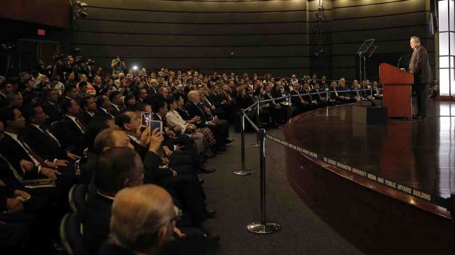Presiden Susilo Bambang Yudhoyono memberi kuliah umum di George Washington University (GWU), Washington DC, Amerika Serikat, Jumat (26/9) waktu setempat. 