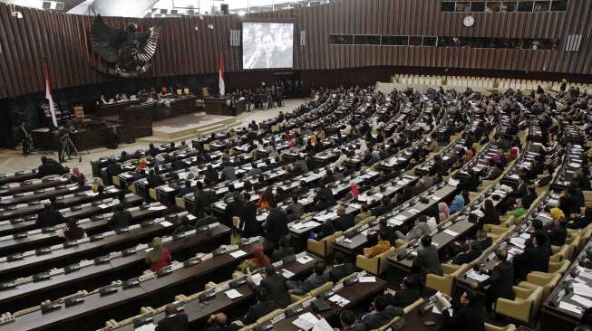 Suasana sidang paripurna pemilihan Pimpinan MPR, di Gedung DPR, Senayan, Jakarta, Selasa (7/10/), [suara.com/Kurniawan Mas'ud]