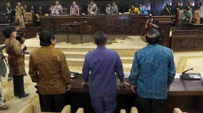 MPR menggelar geladi kotor untuk proses pelantikan presiden dan wakil presiden terpilih pada 20 Oktober mendatang, di Gedung Gedung DPR/MPR, Jakarta, Jumat (17/10). [suara.com/Bagus Santosa]