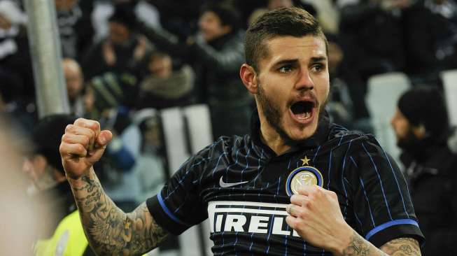 Pemain Inter Milan Mauro Icardi merayakan golnya ke gawang Juventus di Juventus stadium. REUTERS/Giorgio Perottino