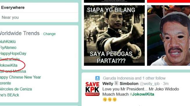 Batalkan Pencalonan BG, Jokowi Masuk Trending Topic Twitter Dunia