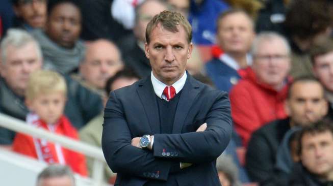 Reaksi manajer Liverpool Brendan Rodgers saat menyaksikan timnya dipermalukan Arsenal (5/4) [Reuters/Philip Brown]