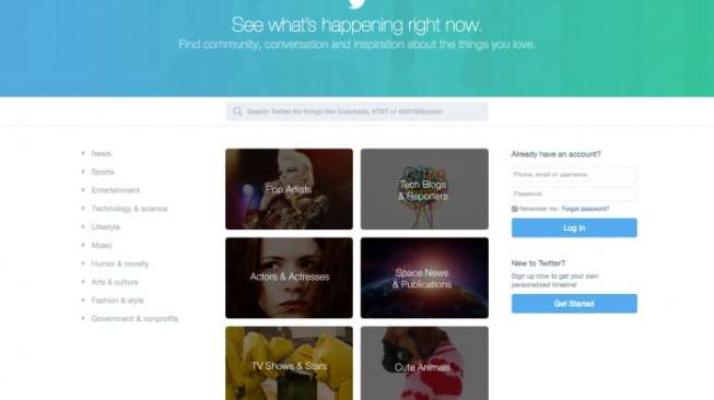Tampilan laman Twitter.com untuk mereka yang tak punya akun (Blog Twitter).
