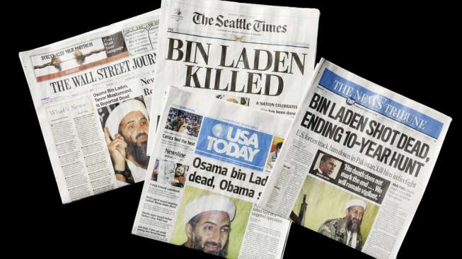 Surat kabar yang memuat pemberitaan terbunuhnya Osama Bin Laden. (Shutterstock)