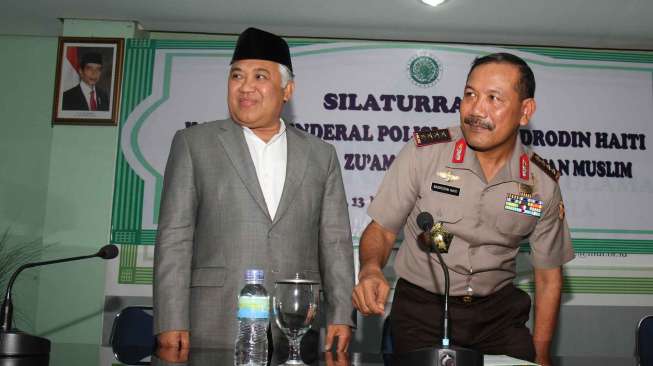 Kapolri Jenderal Pol Badrodin Haiti bersilaturahim dengan MUI. (Suara.com/ Oke Atmadja)
